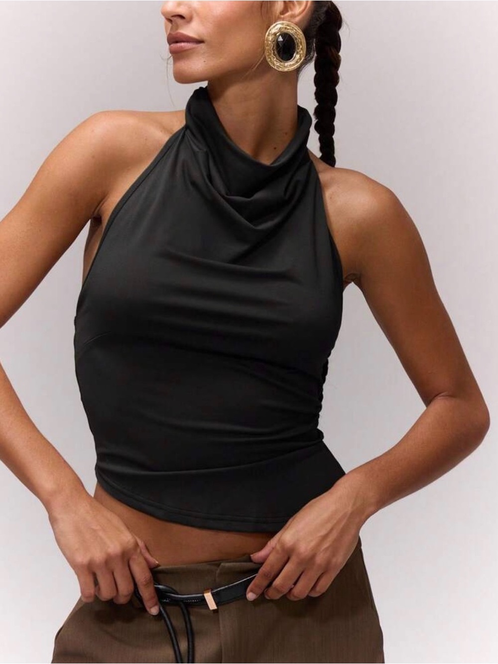 Women's Black Halter Cowl Neck Camisole